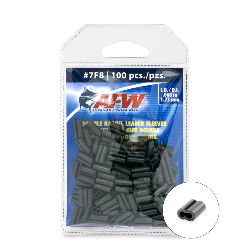 AFW American Fishing Wire Double Barrel Crimp Sleeves, Size #7F8/.068", Black, 100 pc - Image 1